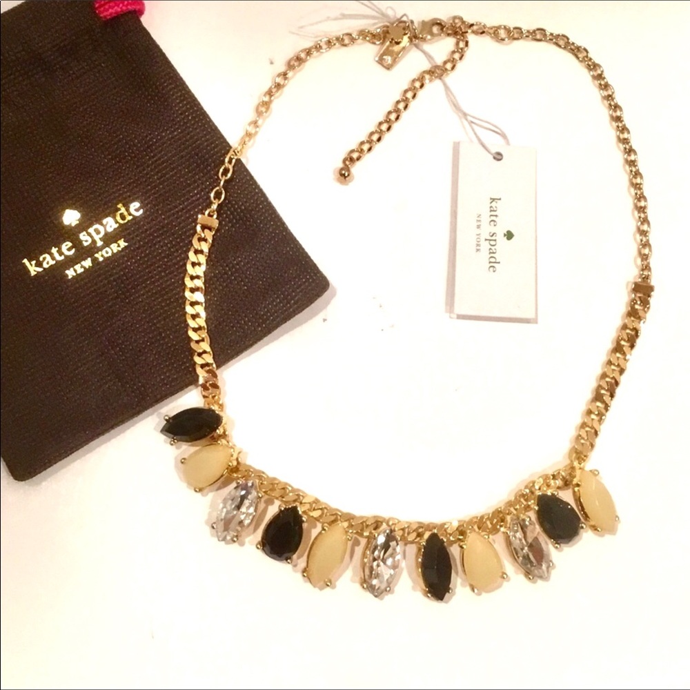 Kate Spade Statement Necklace ‘Gardens of Paris’ Neutral Multi Stone Gold Chain🆕
